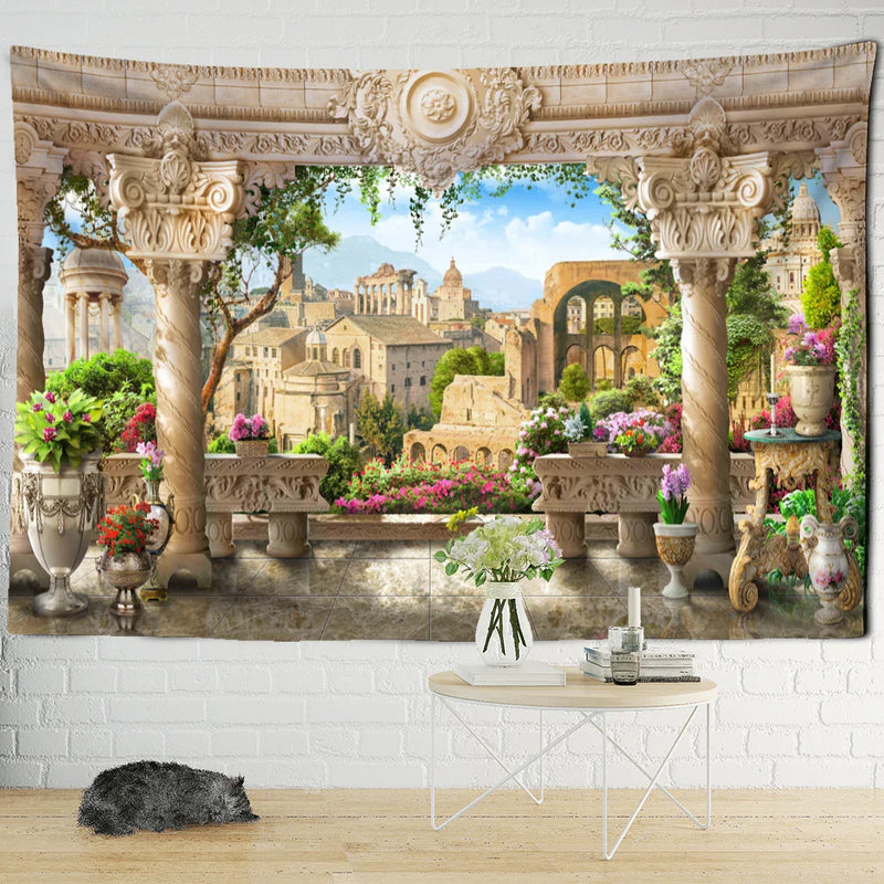 Afralia™ Garden Landscape Wall Tapestry: Boho Hippie Wizardry Psychedelic Home Decor