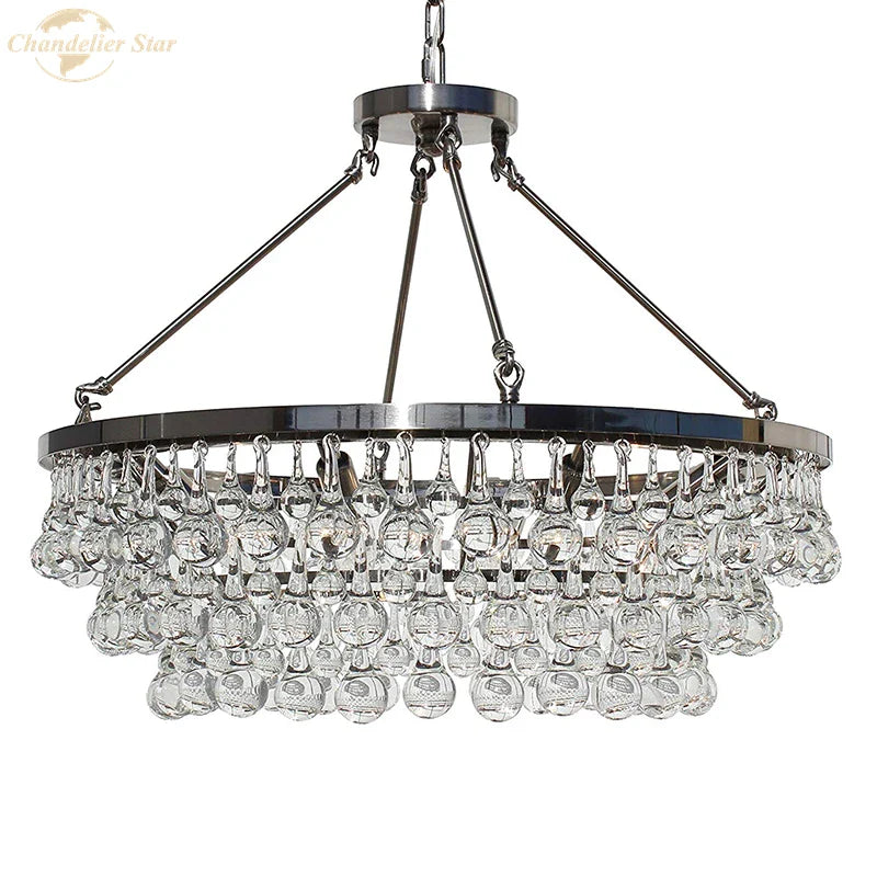 Afralia™ LED Round Glass Chandeliers Raindrop Pendant Lights Modern Living Hanging Lamps