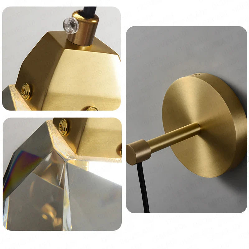 Afralia™ Crystal Copper LED Wall Lamp for Bedroom and Stairs
