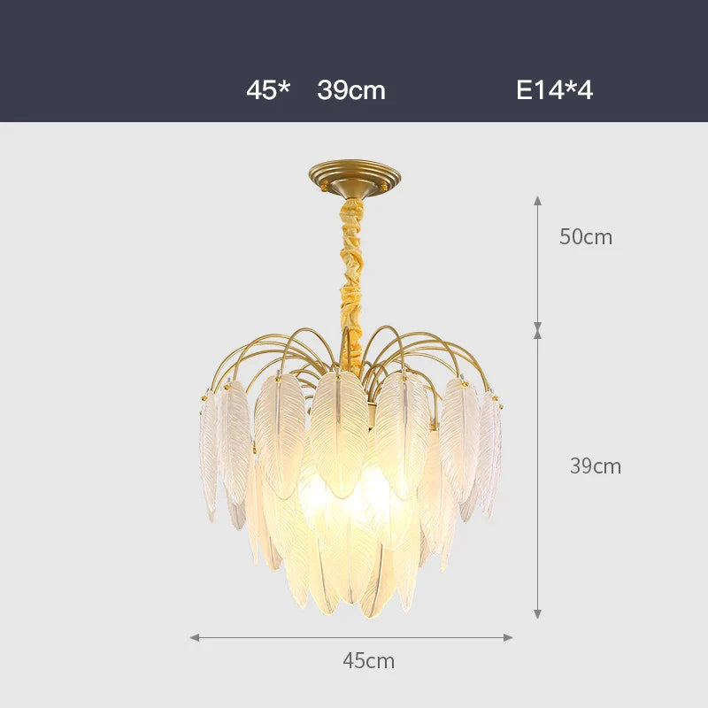 Afralia™ Art Deco White Glass Feather Chandelier with LED Lighting for Foyer & Bedroom