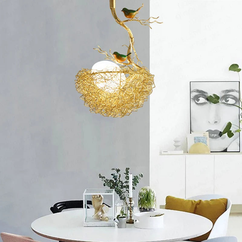 Afralia™ Bird'S Nest Glass Pendant Lights - Modern Gold Design for Kitchen, Dining, Living Room