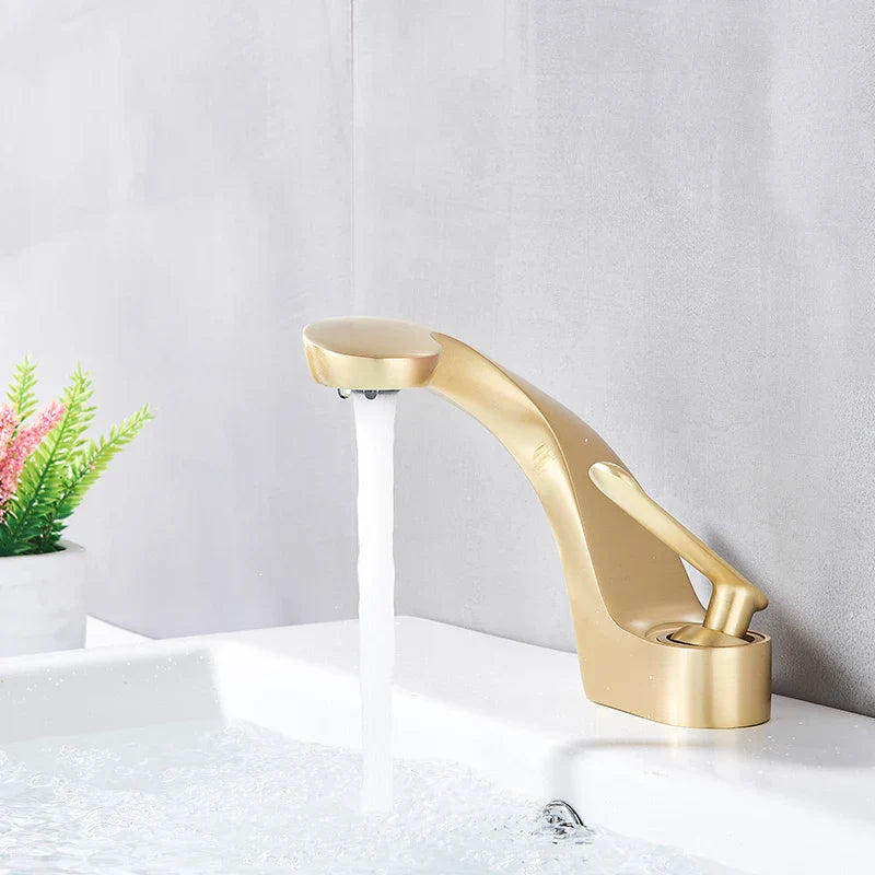 Afralia™ Brushed Gold Basin Faucet: Modern Brass Deck Mount Bathroom Mixer Tap