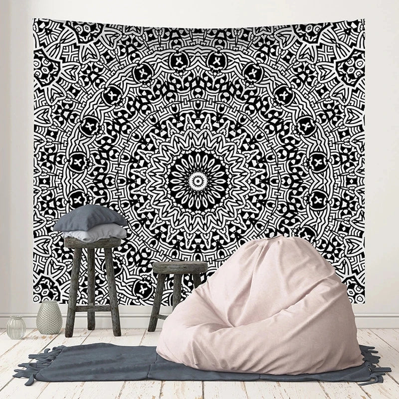 Afralia™ Pink Indian Mandala Print Boho Tapestry Wall Hanging Beach Towel Yoga Mat