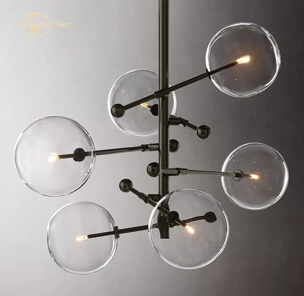 Afralia™ Modern Black Brass Chandelier Clear Glass Globe Island Pendant Lights