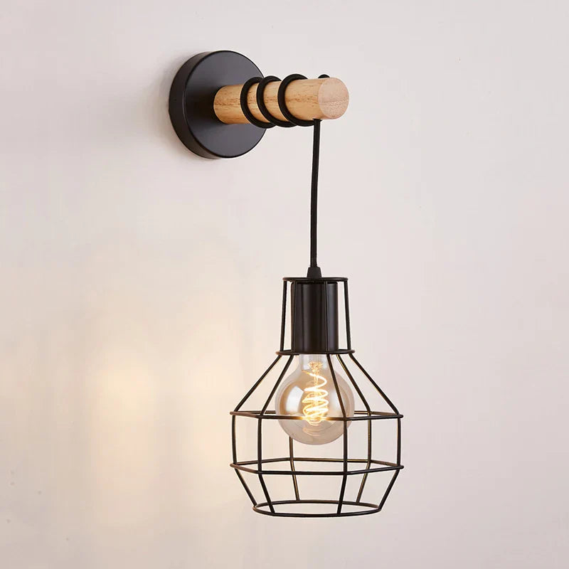 Nordic Wood Wall Lamp Sconce E27 Vintage Retro Industrial Decor Afralia™