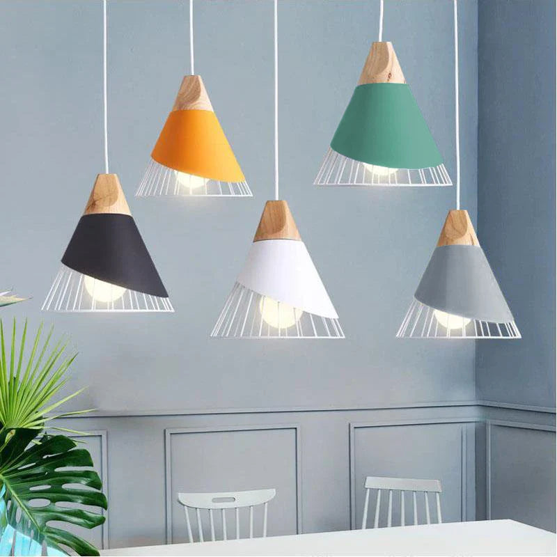 Afralia™ Wood Pendant Lights Colorful Iron Hanging Lamp for Home Kitchen and Dining Room