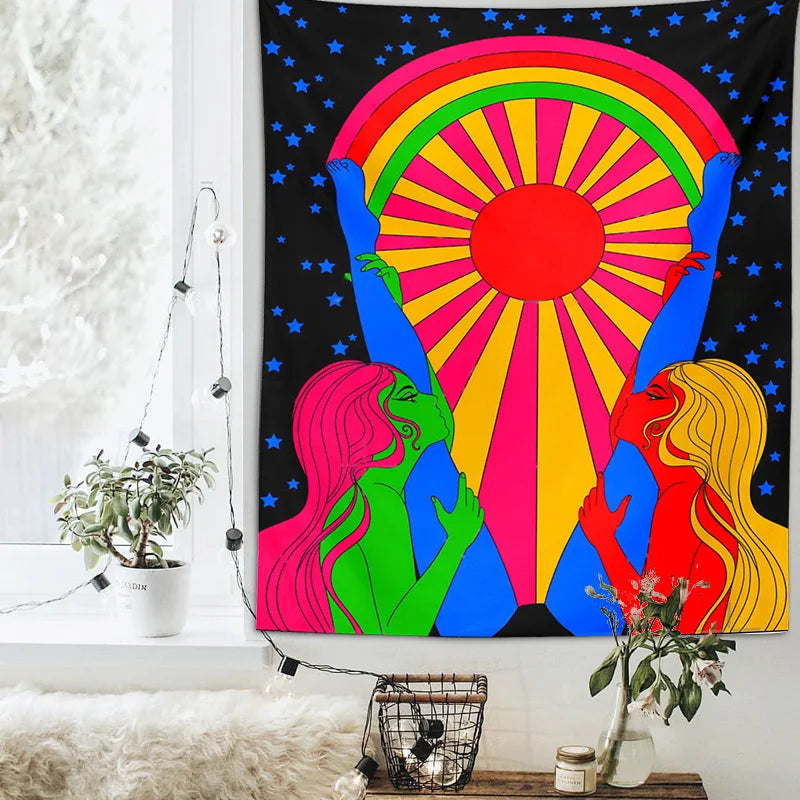 Afralia™ Retro Rainbow Sun Tapestry: Boho Aesthetic Wall Art for Home Decor