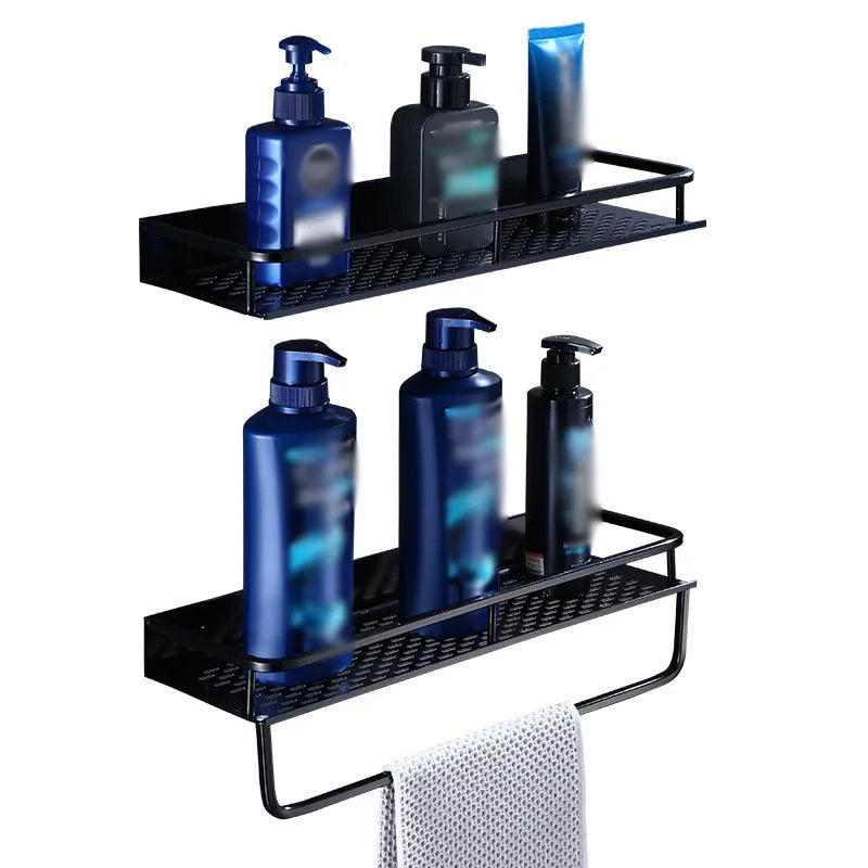 Afralia™ Wall-Mounted Black Aluminum Shampoo Shelf - Square Storage Rack