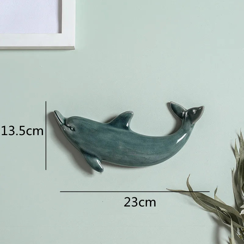 Afralia™ Dolphin Fish Ocean Background Ceramic Wall Decoration for Children's Room