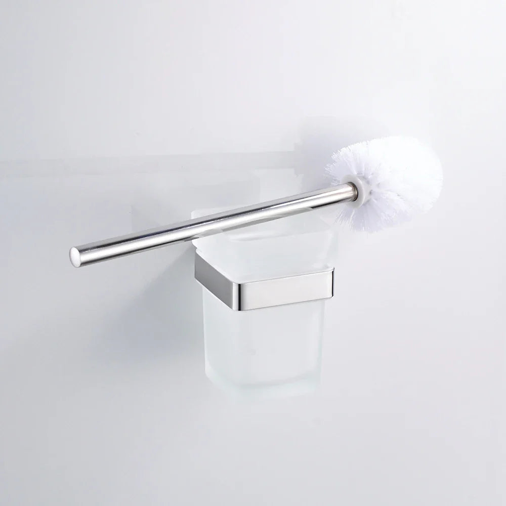 Afralia™ Chrome Bathroom Accessories Set with Towel Bar, Robe Hook, Shelf, and Toothbrush Holder