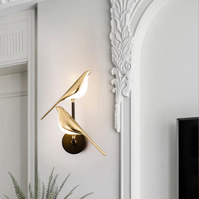 Afralia™ Bird Design Gold Plating LED Wall Sconce for Stylish Home Lighting