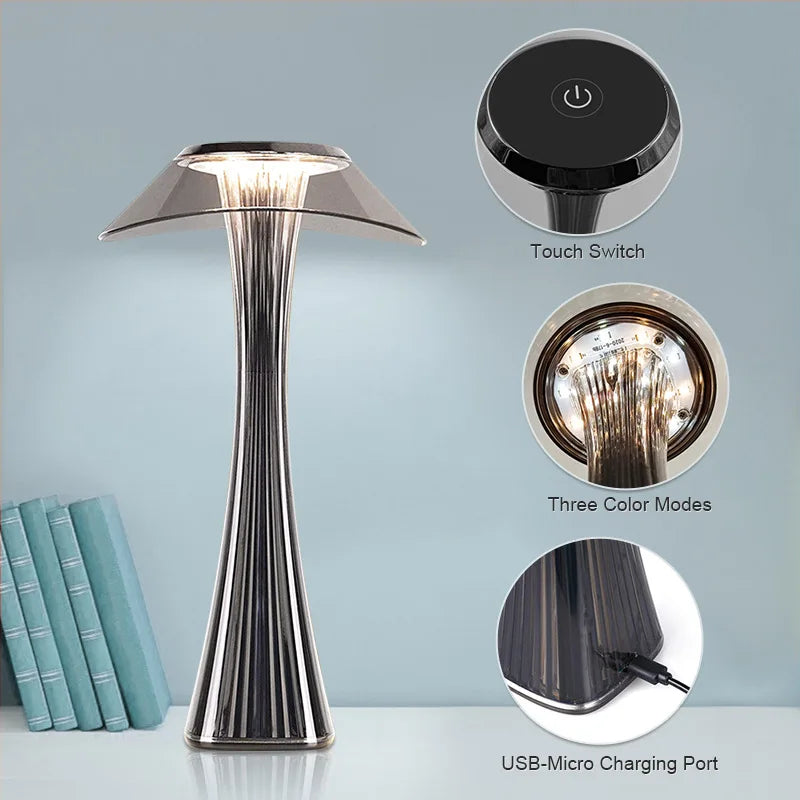 Afralia™ Crystal Diamond Touch Table Lamp: USB Charging Night Light for Bar, Restaurant, Bedside