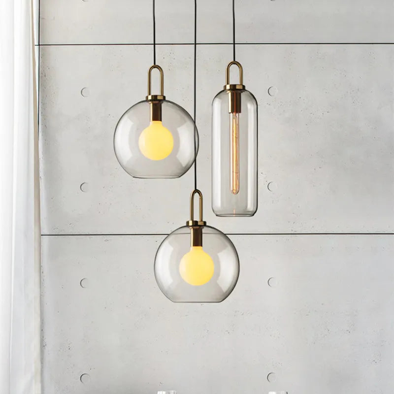 Afralia™ Retro Ball Pendant Light: Smoked Glass Lampshade, Scandinavian Kitchen Suspension Lamp