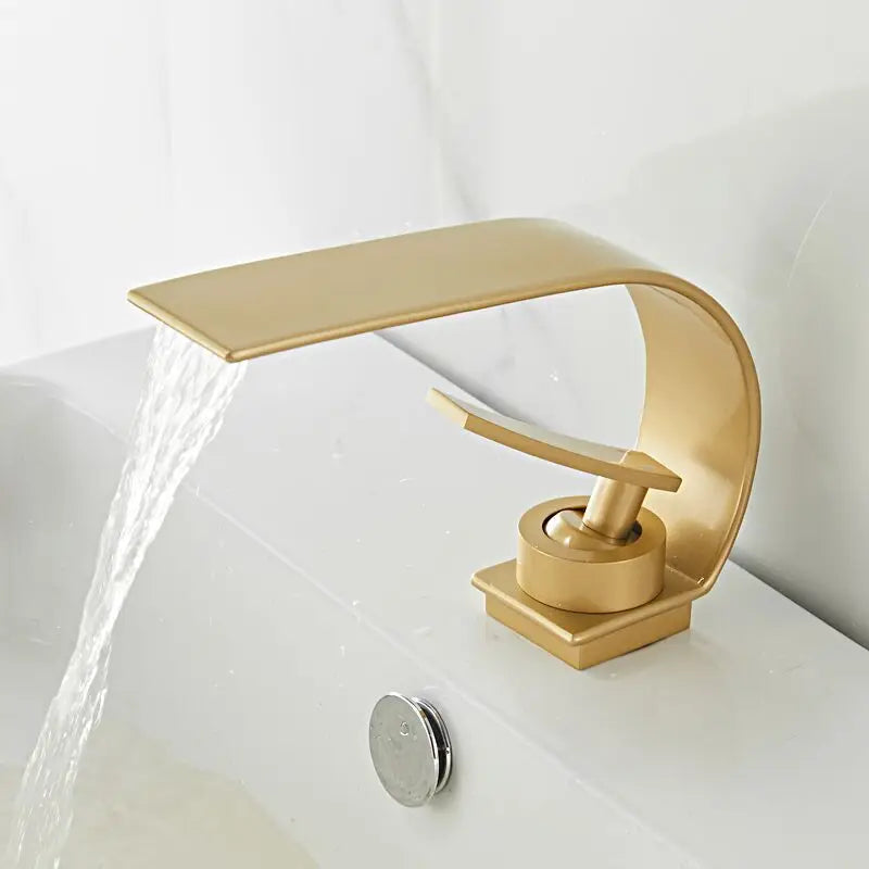 Afralia™ Modern Basin Faucet Mixer Tap Gold Black Single Handle Waterfall Hot Cold