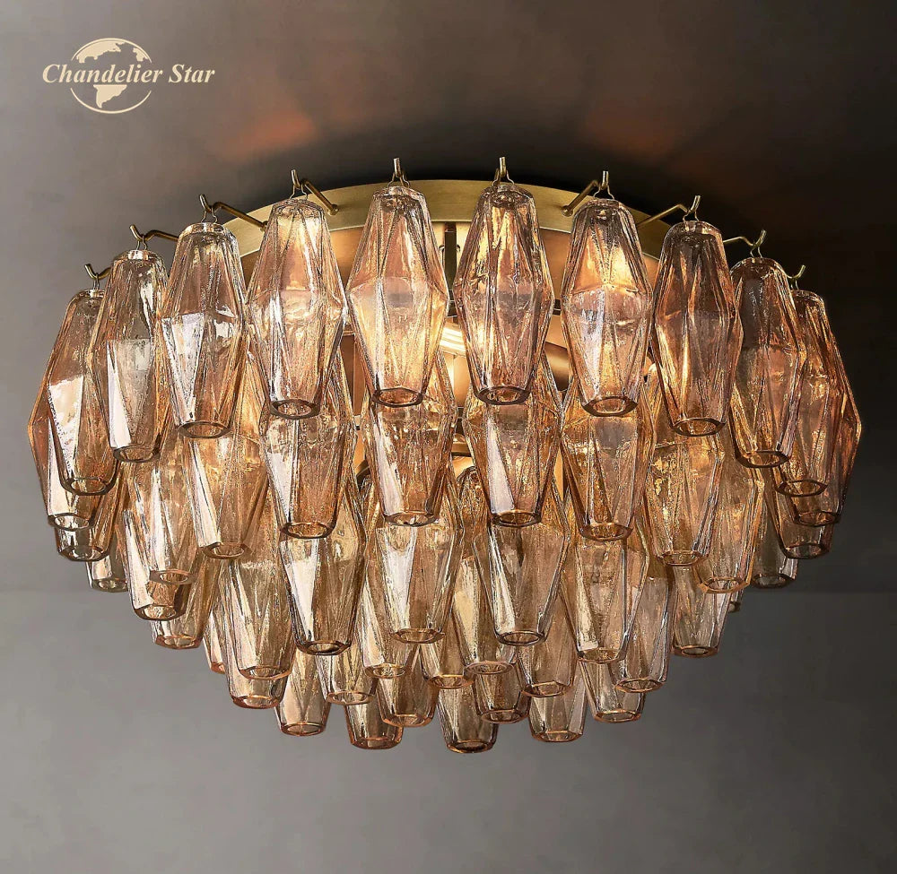 Afralia™ LED Glass Flushmount Ceiling Lamp Modern Round Fixture - Brass Finish