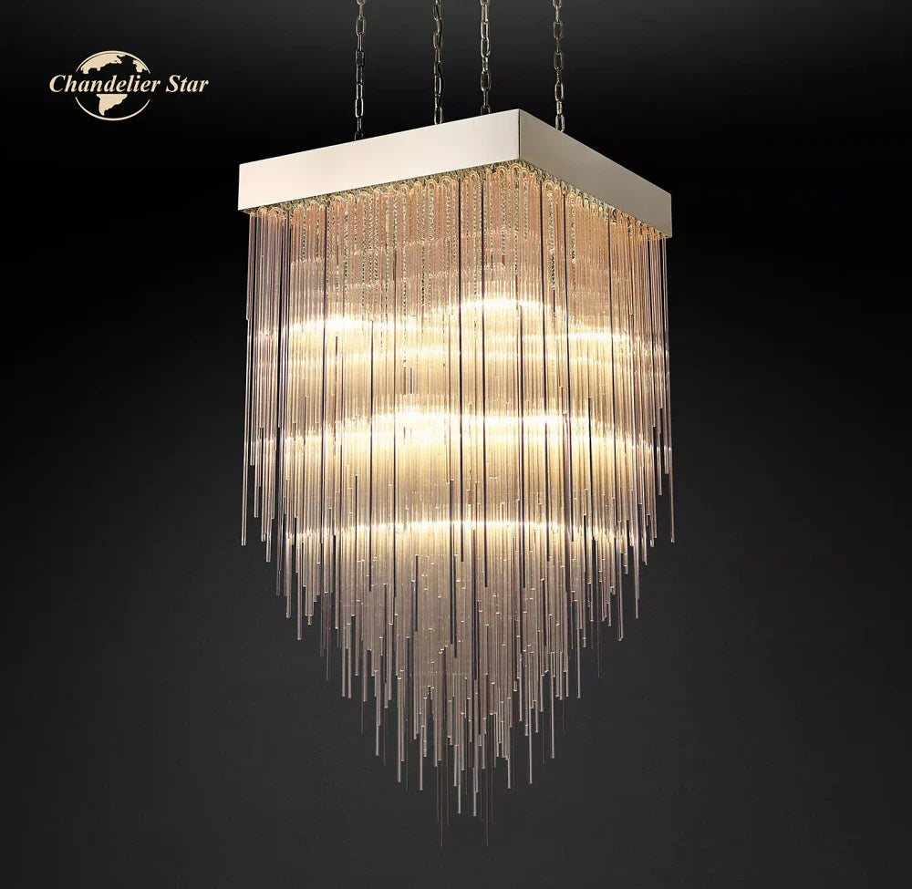 Afralia™ Cascada LED Glass Chandelier: Stylish Square Pendant Light for Home Decor