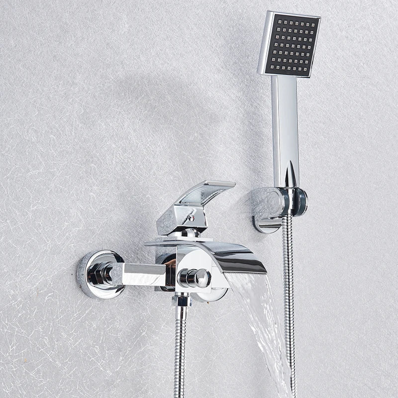 Afralia™ Waterfall Wall Mount Bathtub Shower Faucet with Hand Shower System