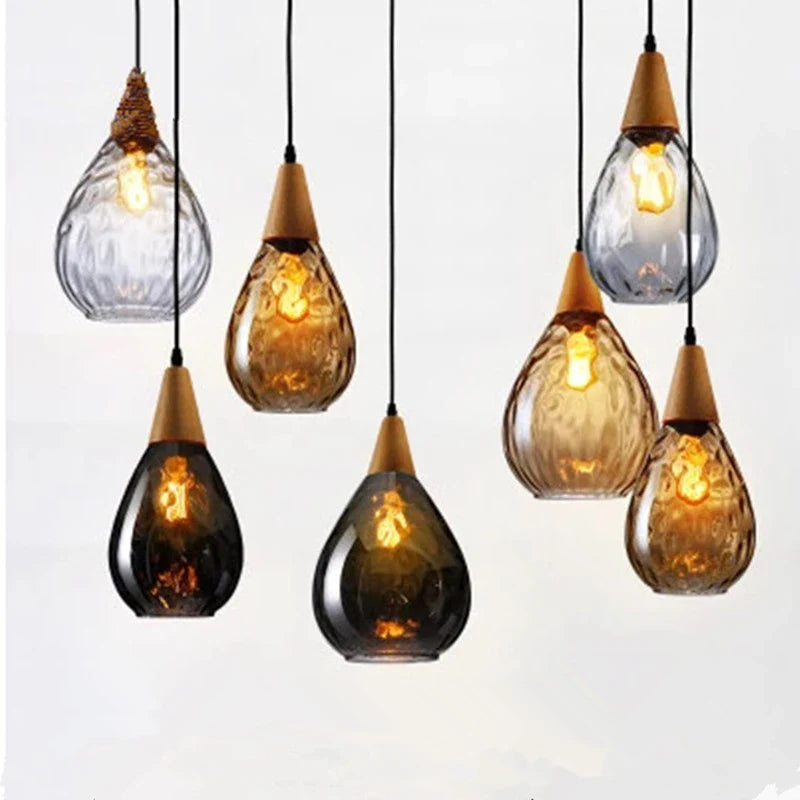 Afralia™ Nordic Water Grain Glass Pendant Lights | Retro Living Room Kitchen Bar Decor