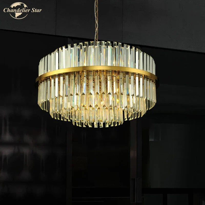 Afralia™ Round Gold Crystal Glass Pendant Light for Luxury Decor