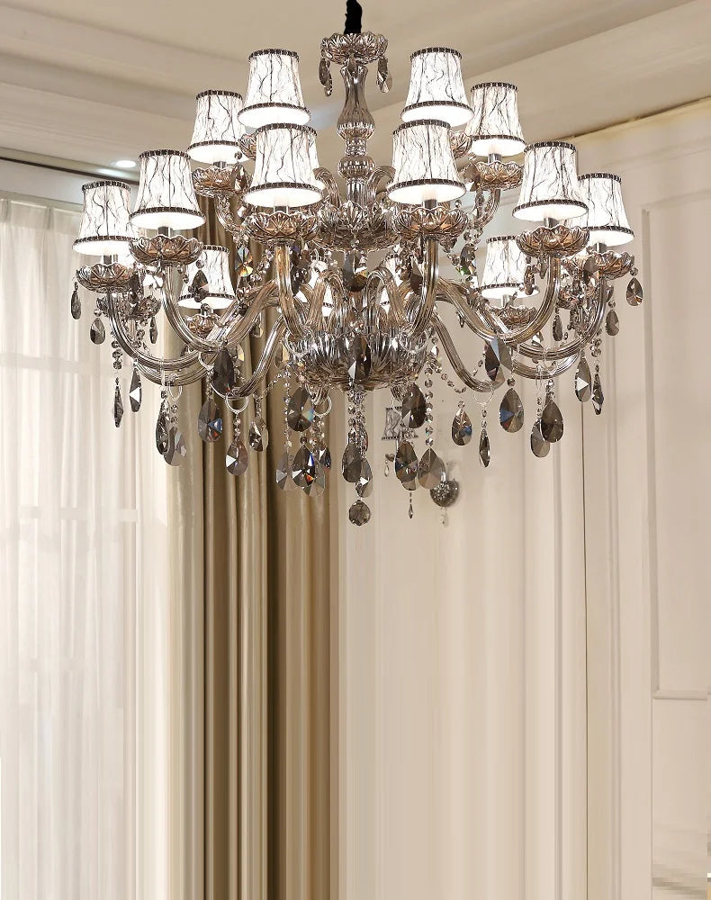 Afralia™ Luxury Smoky Grey Crystal Chandelier for Living Room Bedroom Hotel Villa