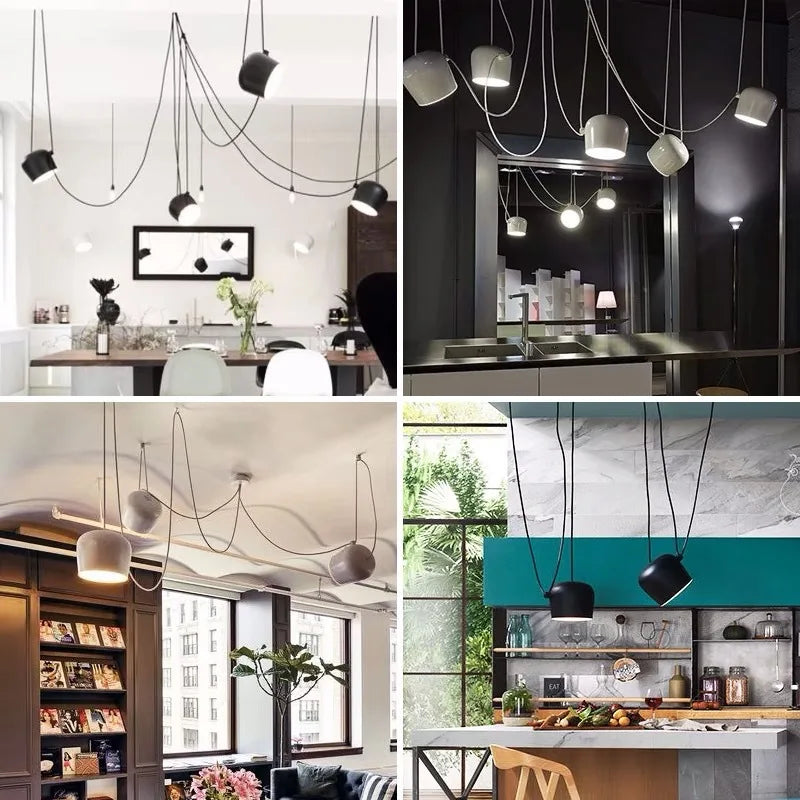 Afralia™ Black Drum LED Pendant for Kitchen & Restaurant - Spider Industrial Ceiling Light