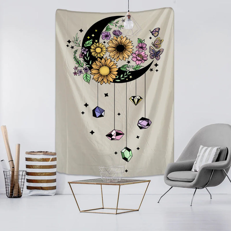 Afralia™ Moon Flower Tarot Tapestry Wall Hanging Bohemian Hippie Home Decor