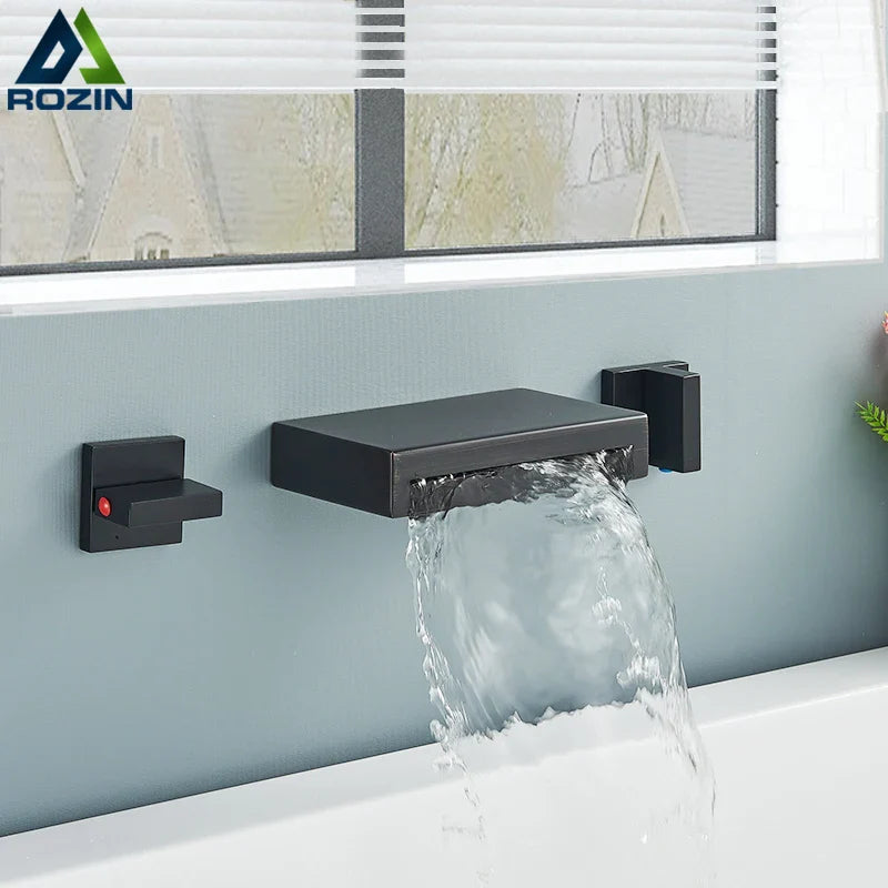 Afralia™ Black Bronze Wall Mounted Waterfall Bathroom Faucet with Dual Handles