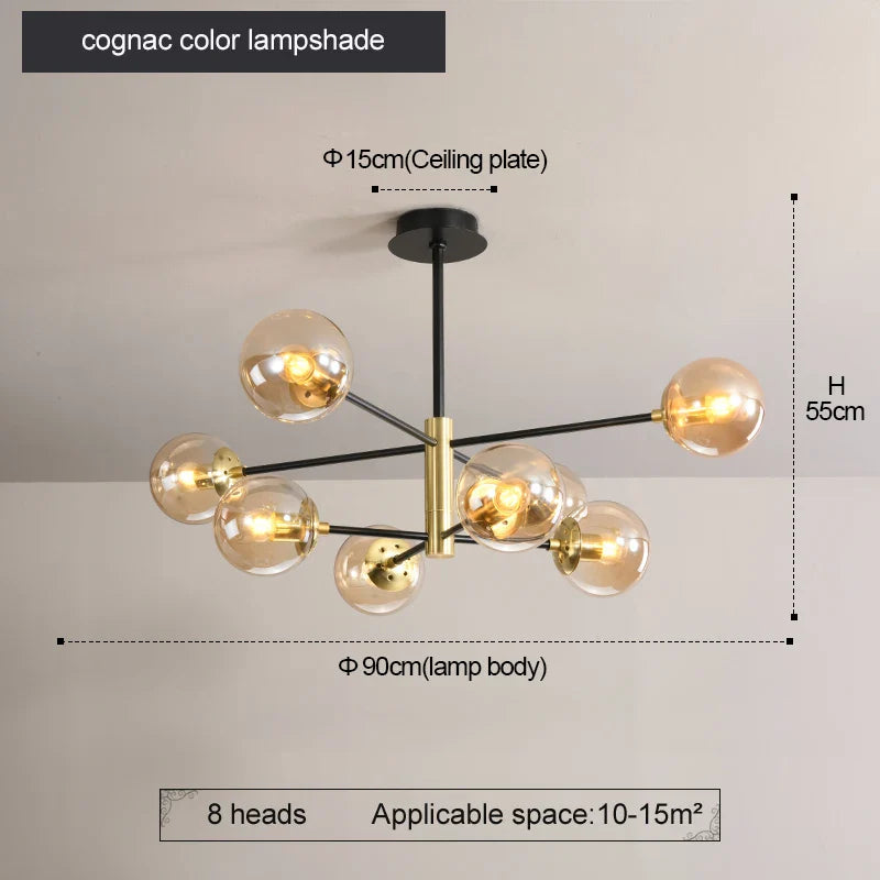 Afralia™ Glass Ball LED Chandelier: Retro Round Wrought Iron Indoor Lighting for Kitchen, Living Room, Farmhouse