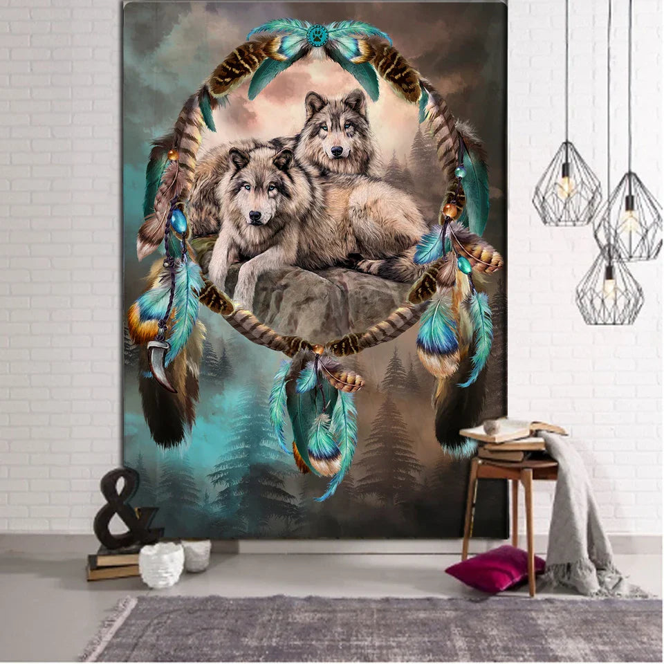Afralia™ Wolf Tiger Lion Animal Tapestry Wall Hanging for Home Decor