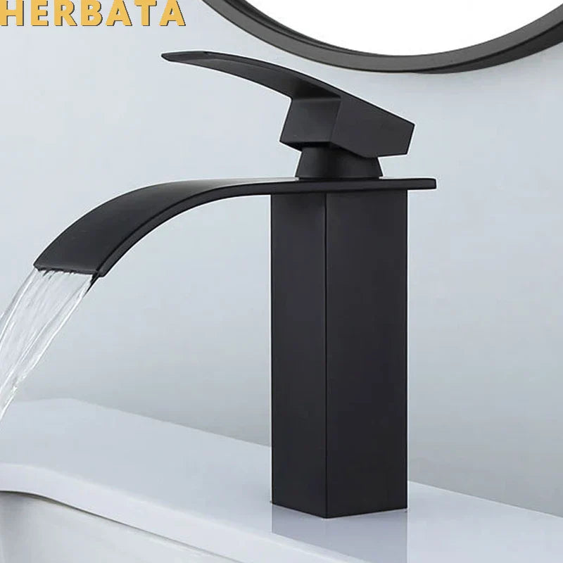 Afralia™ Square Waterfall Basin Faucet Chrome Brass Mixer Hot Cold Tap Vanity Sink