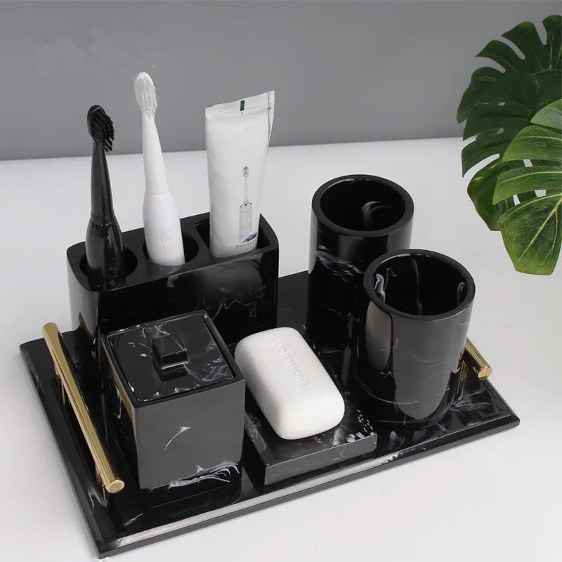 Afralia™ Premium Ceramic Bathroom Set - Soap Dispenser, Toothbrush Holder, Soap Tray - Lavatory Luxury Essentials