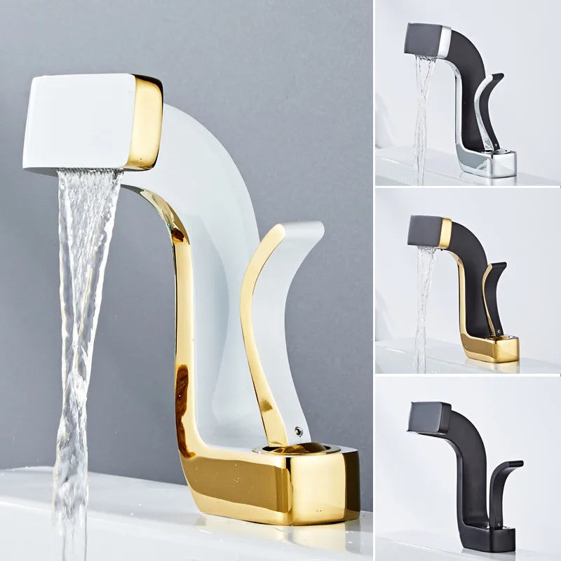 Afralia™ Gold Brass Basin Faucet Cold Hot Water Mixer Sink Tap Deck Mount