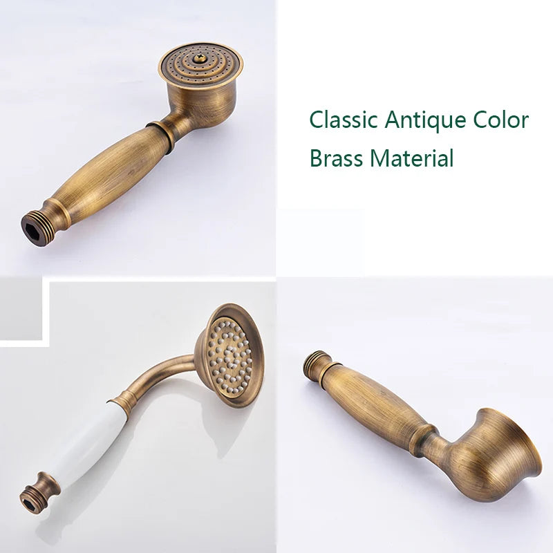 Afralia™ Antique Brass Shower Set with Handshower, Rainfall Tap Crane