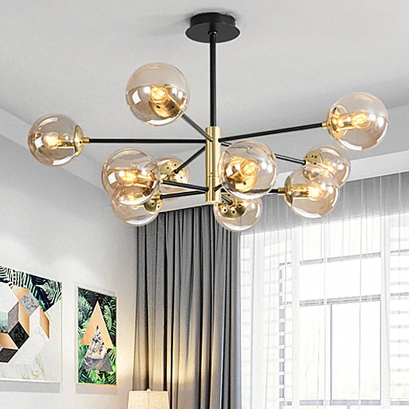 Afralia™ Round Ball Chandelier Black Gold Pendant Light Fixture E27 Kitchen Island deco