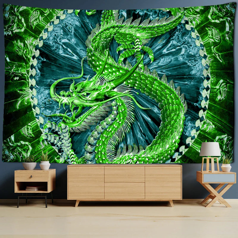 Violet Dragon Castle Totem Tapestry by Afralia™: Cartoon Wall Hanging for Home Decor