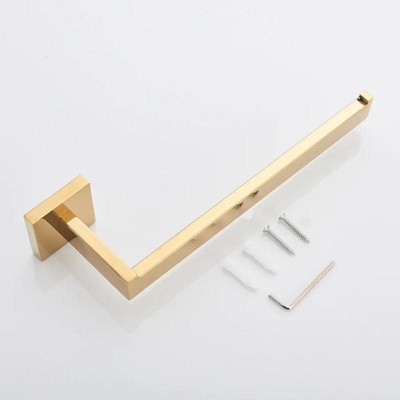 Afralia™ Gold Bathroom Hardware Set: Robe Hook, Towel Rail, Shelf, Tissue Holder