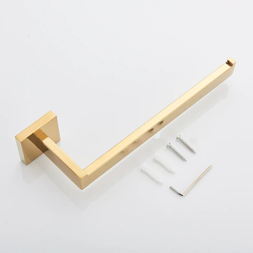 Afralia™ Gold Bathroom Hardware Set: Hook, Towel Rail, Bar, Shelf, Tissue Holder & More