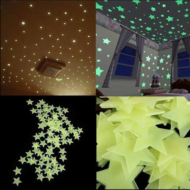 3D Stars Glow Dark Wall Stickers by Afralia™ – Luminous Fluorescent Home Decor