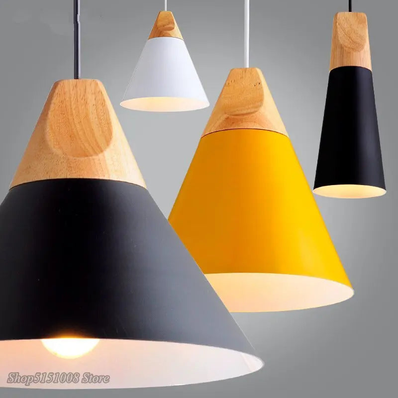 Nordic Wood Pendant Light Colorful Modern Restaurant Kitchen Bedroom Hanglamp Afralia™