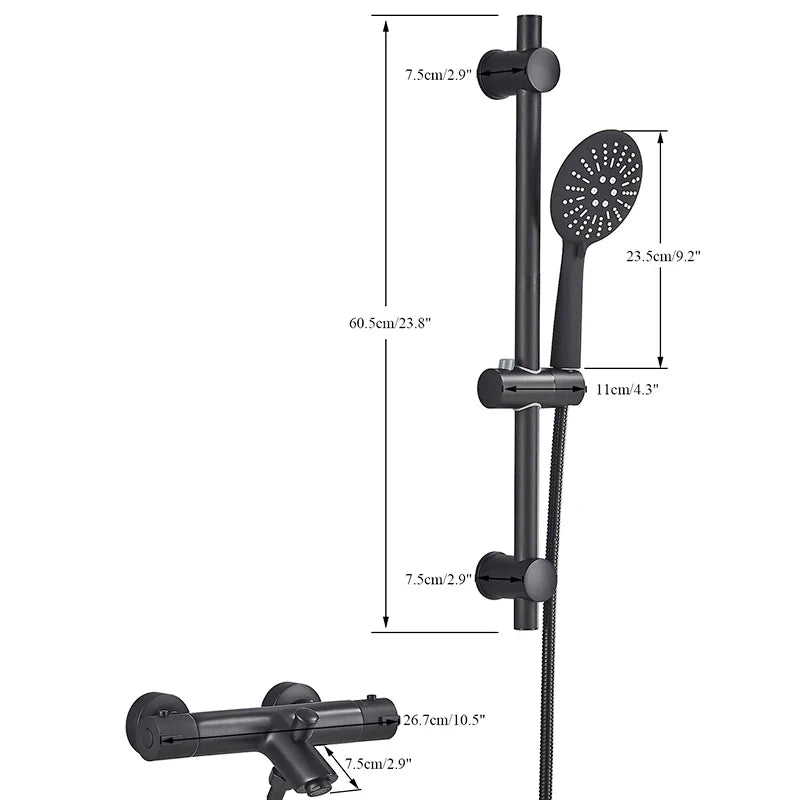 Afralia™ Matte Black Thermostatic Shower Faucet with Handheld Shower - Wall Mounted