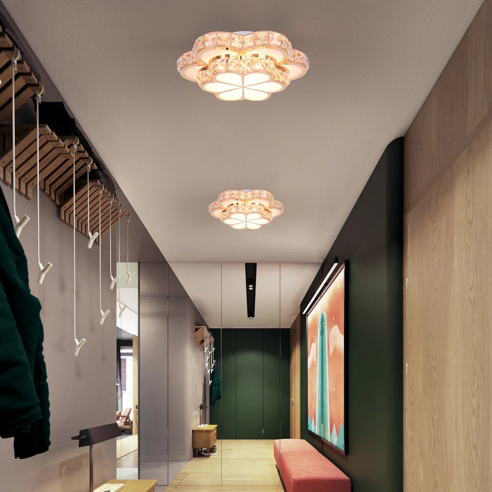 Afralia™ Modern Gold Crystal Ceiling Light for Hall Stairs Entrances
