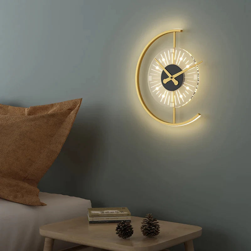 Afralia™ Modern Wall Lamp with Clock for Bedside and Living Room