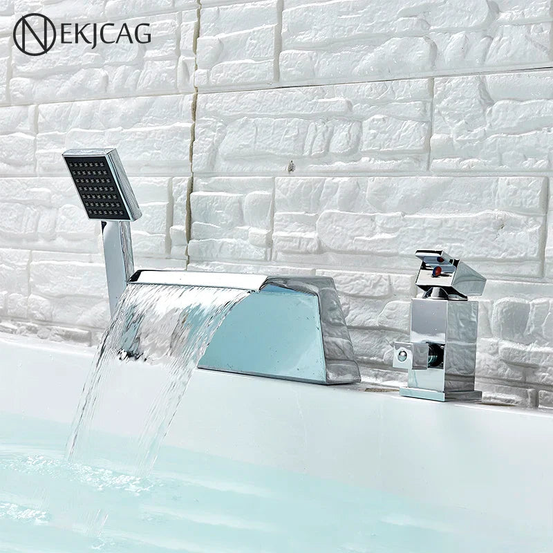 Afralia™ Waterfall Deck Mounted Bathtub Faucet with Hand Shower, Chrome