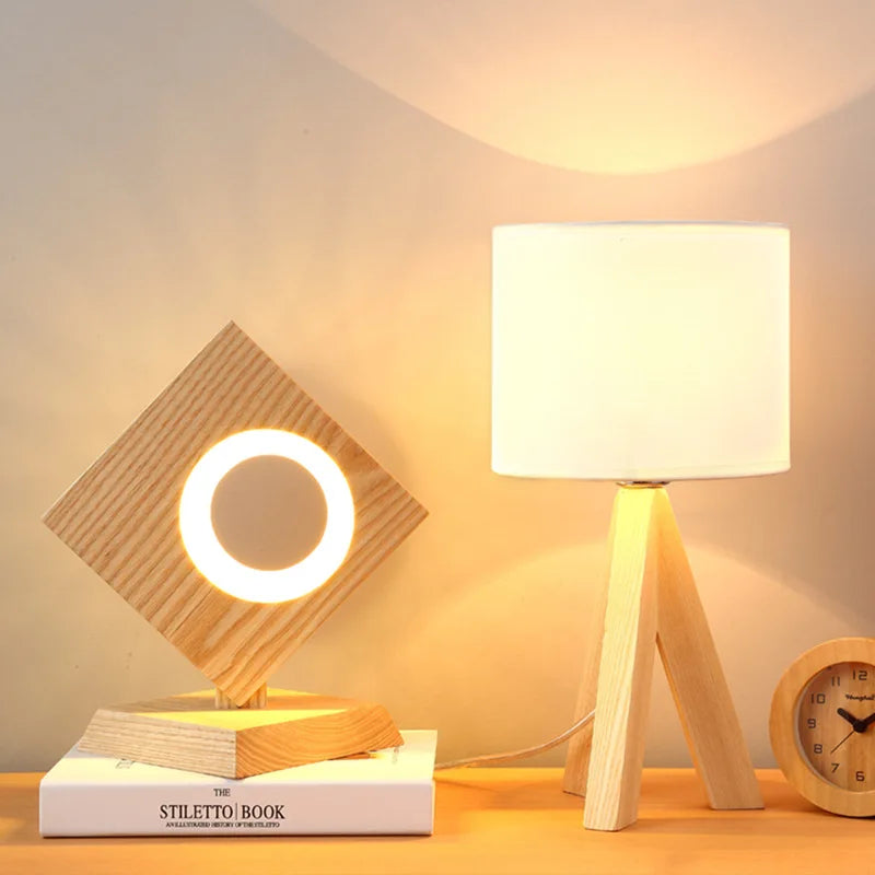 Afralia™ Wooden LED Desk Lamp - Japanese Design, Eye-Friendly, Solid Wood Triangle Square