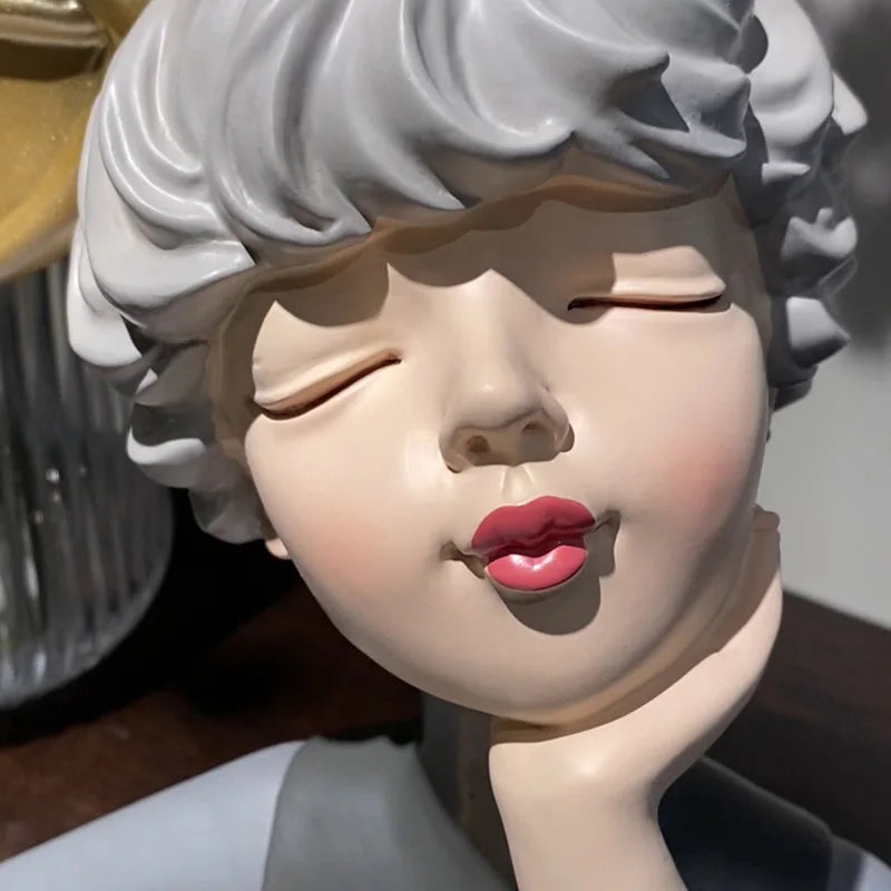 Afralia™ Turquoise Bowknot Girl Resin Figurine - Elegant TV & Wine Cabinet Statue