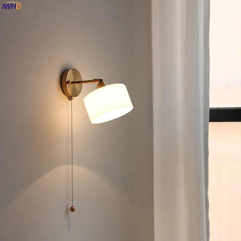 Afralia™ Milk Glass LED Wall Light with Pull Chain Switch for Bedroom & Bathroom