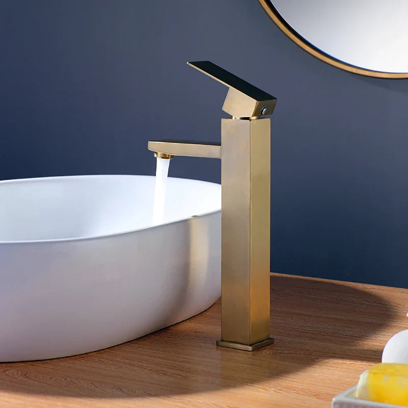 Afralia™ Brushed Gold Stainless Steel Bathroom Basin Sink Faucet Mixer