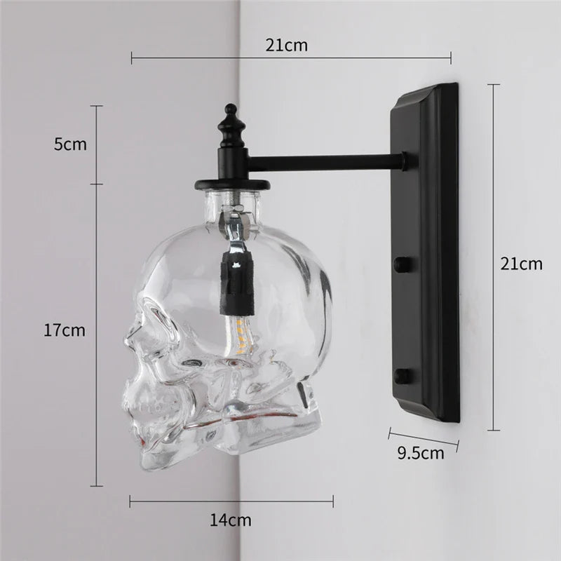 Afralia™ Glass Skull Wall Sconce: Nordic Industrial Vintage LED Wall Lamp for Living Room & Bedroom.