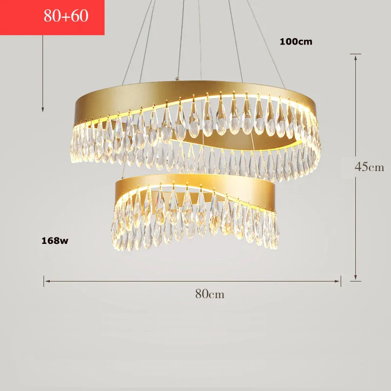 Afralia™ Golden Crystal Stainless Steel Chandelier for Dining Room