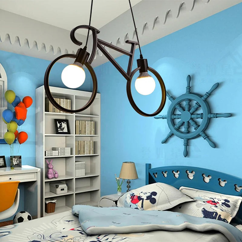 Afralia™ Iron Bicycle Chandelier: Vintage White Black LOFT Lighting for Bedroom Living Room
